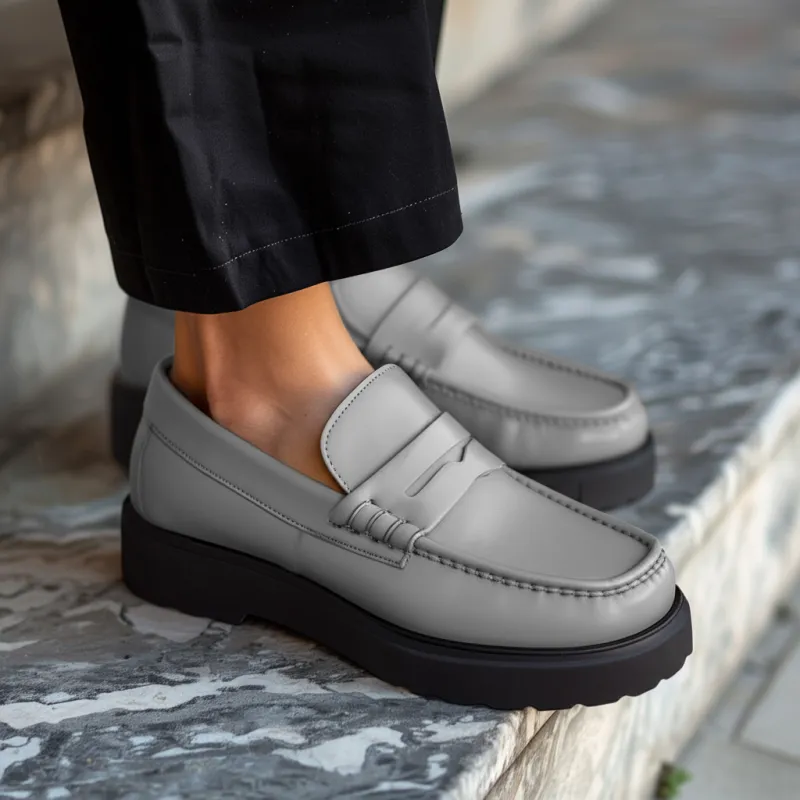 Grey Leather Aristide With Thick Sole Loafers sold by Costoso Italiano