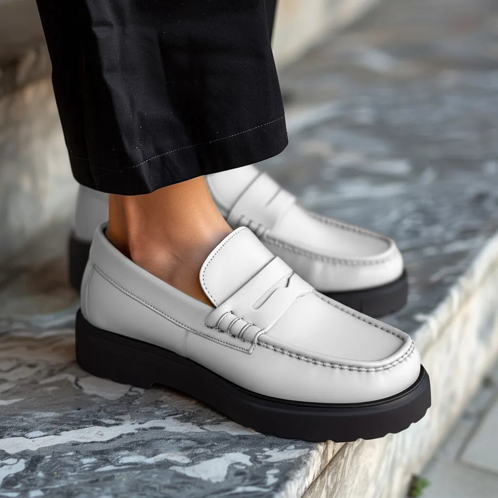 White Leather Aristide With Thick Sole Loafers sold by Costoso Italiano