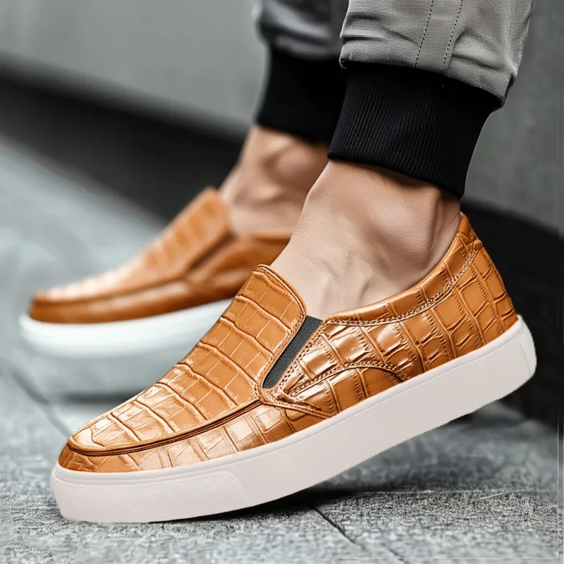 Tan Croc Print Leather Wheat Whisper Slip On Sneakers  - Summer 2024 Collection sold by Costoso Italiano