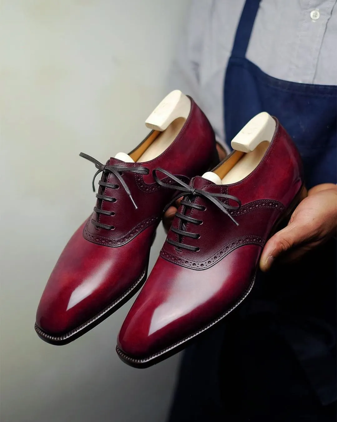 Burgundy Leather Elowen Brogue Oxfords - Formal Shoes - SS23 sold by Costoso Italiano