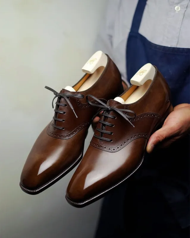 Brown Leather Elowen Brogue Oxfords - Formal Shoes - SS23 sold by Costoso Italiano