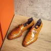 Tan Croc Print Leather Algarve Single Monk Straps - AW24 sold by Costoso Italiano