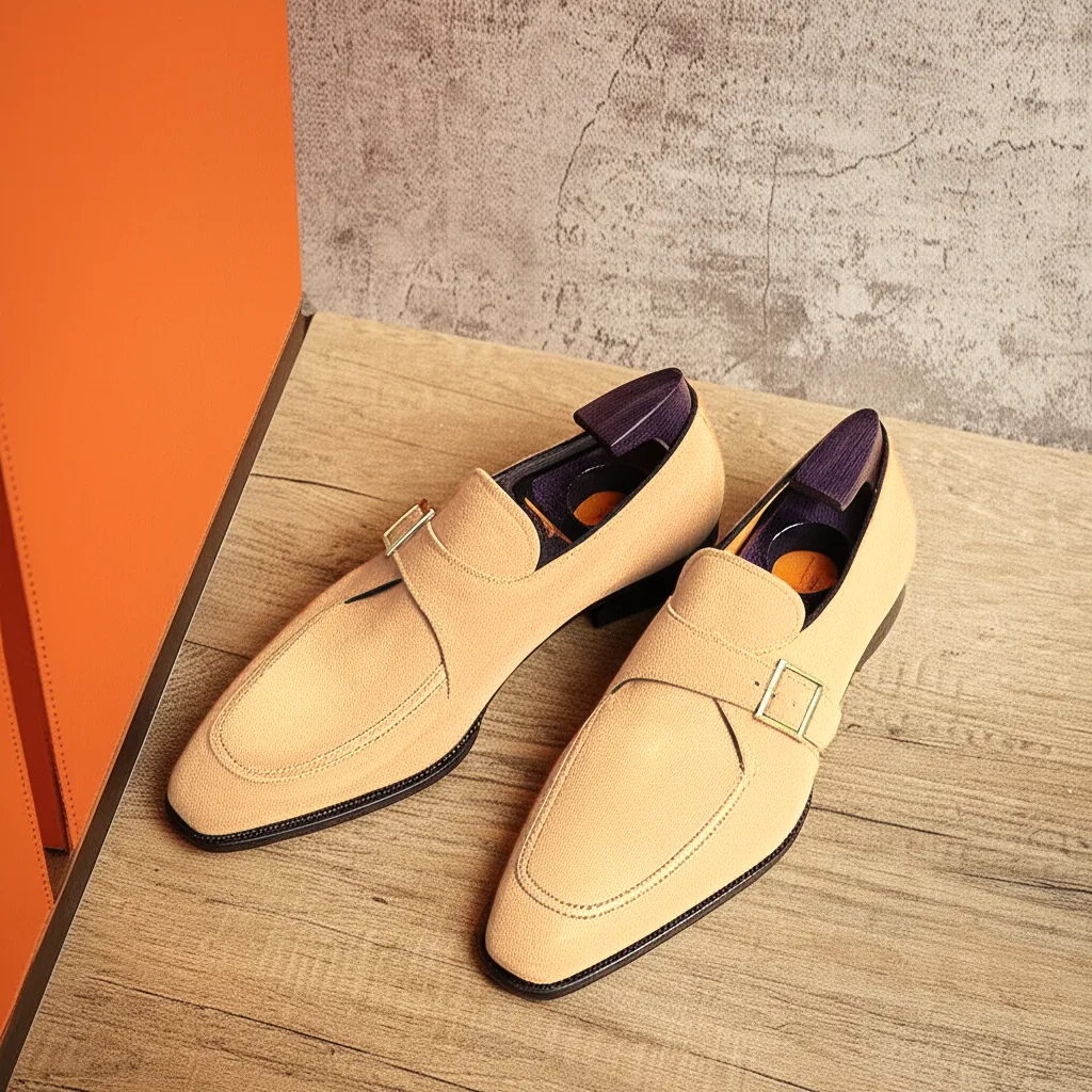 Cream Suede Leather Algarve Single Monk Straps - AW24 sold by Costoso Italiano