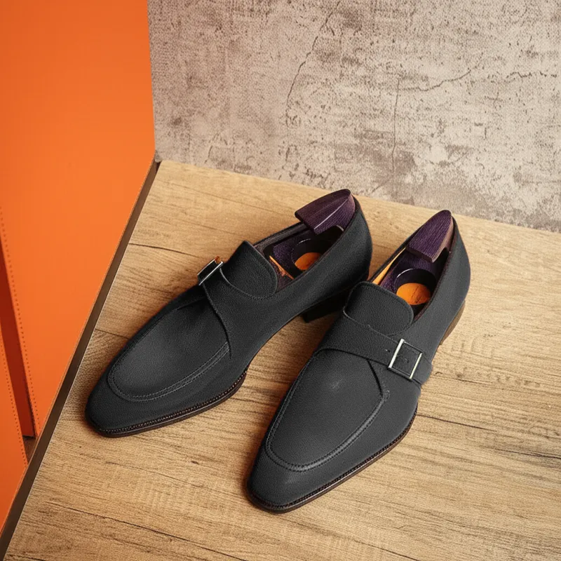 Black Suede Leather Algarve Single Monk Straps - AW24 sold by Costoso Italiano