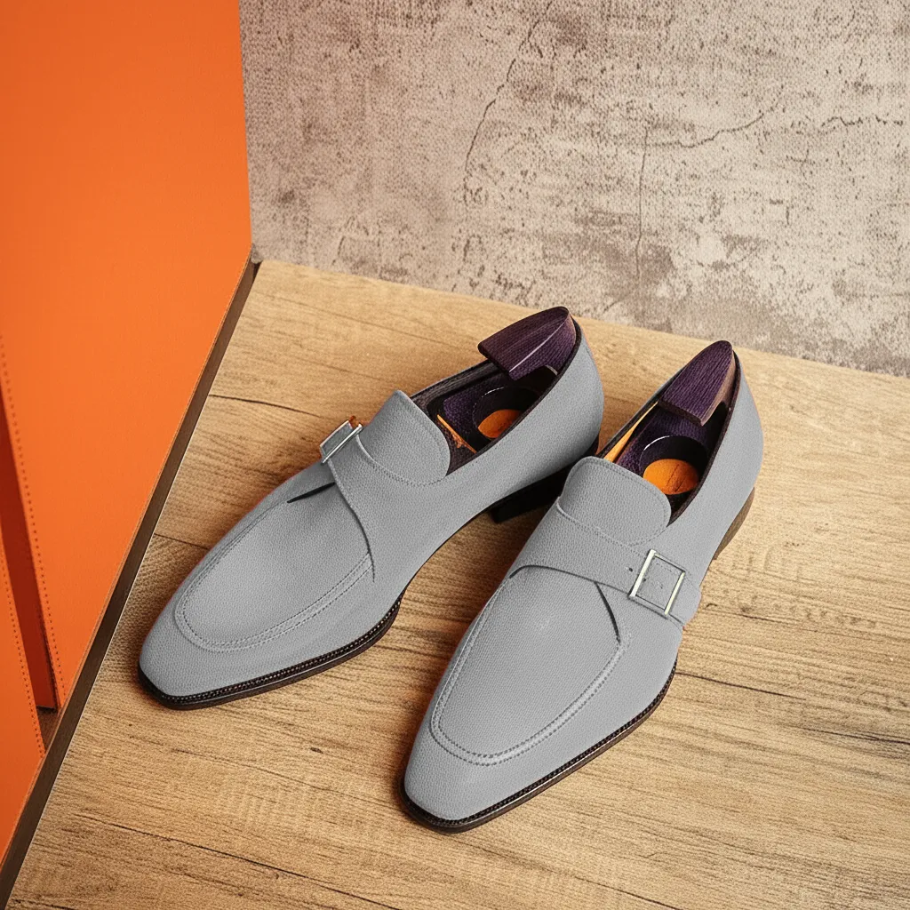 Grey Suede Leather Algarve Single Monk Straps - AW24 sold by Costoso Italiano