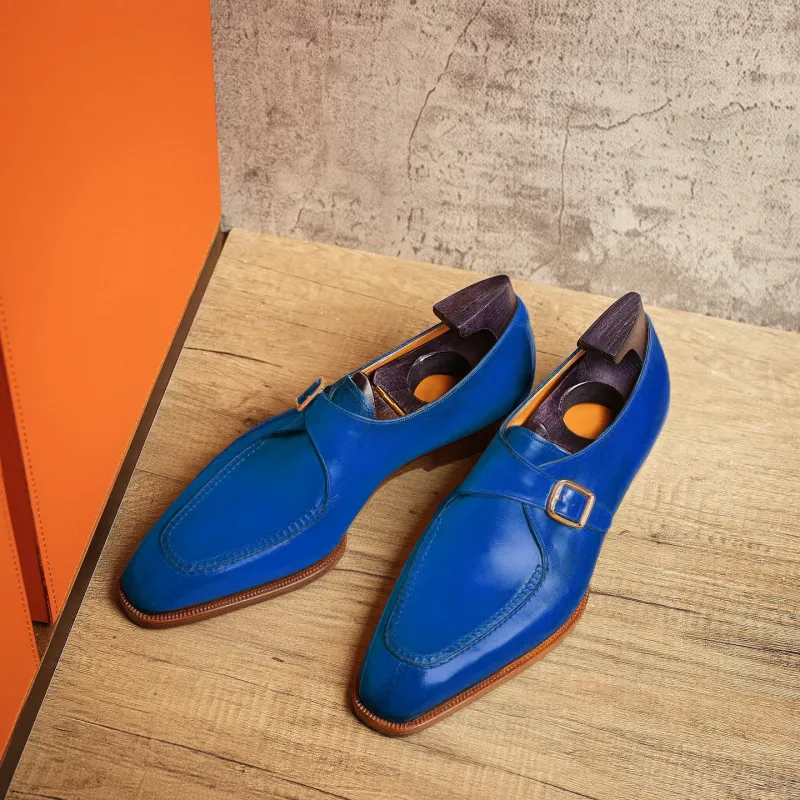 Blue Leather Algarve Single Monk Straps - AW24 sold by Costoso Italiano