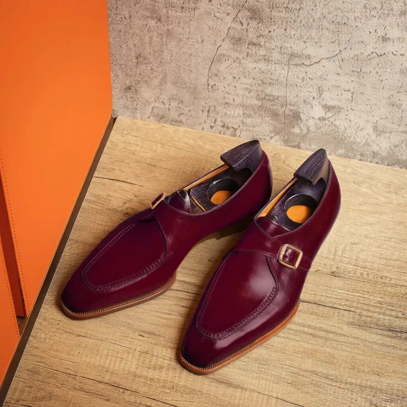 Burgundy Leather Algarve Single Monk Straps - AW24 sold by Costoso Italiano