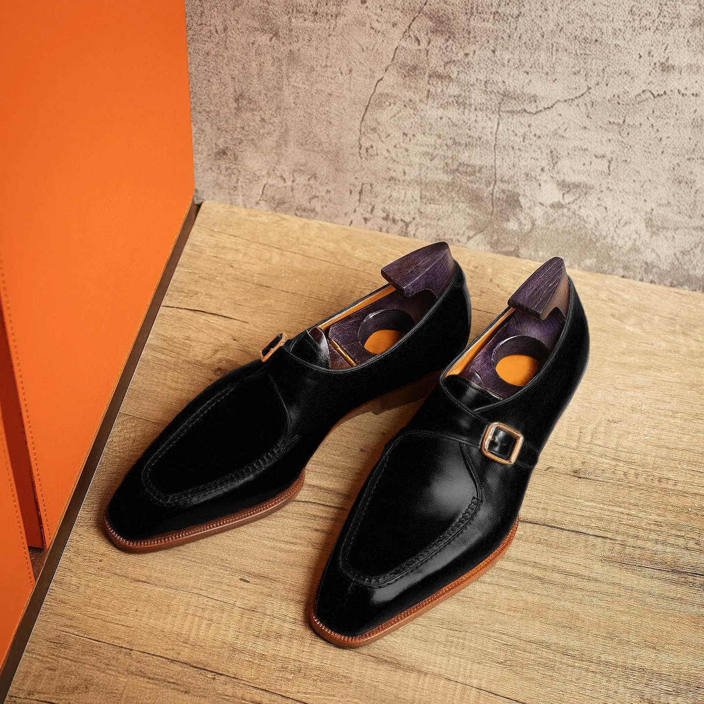 Black Leather Algarve Single Monk Straps - AW24 sold by Costoso Italiano