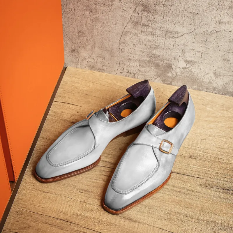White Leather Algarve Single Monk Straps - AW24 sold by Costoso Italiano