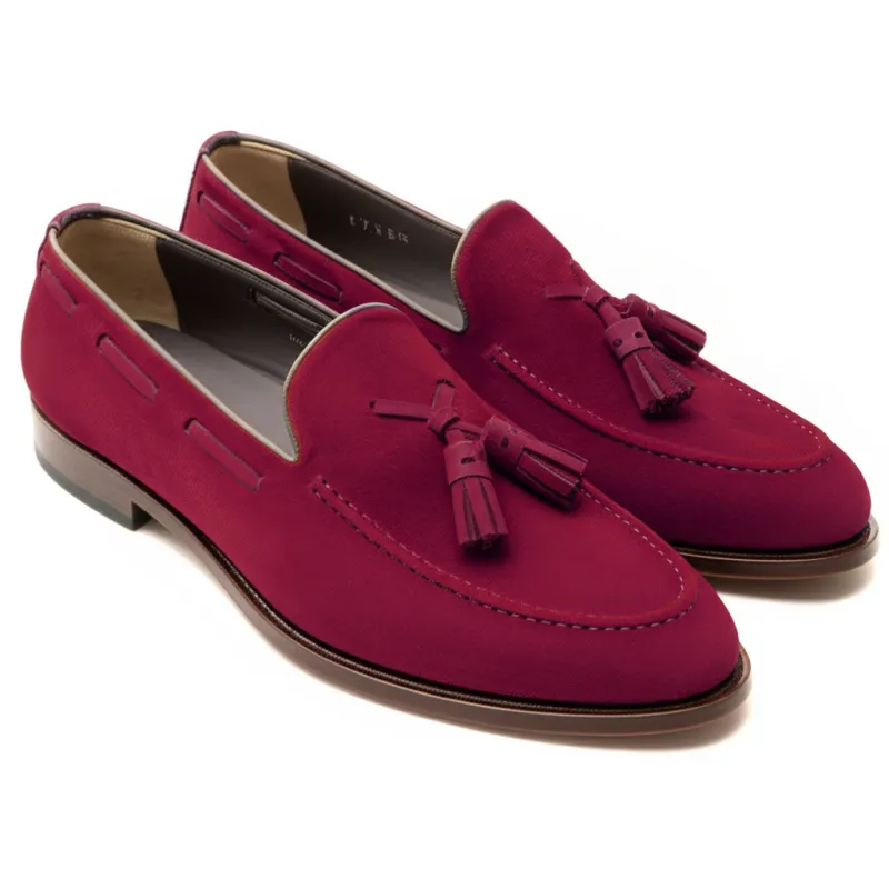 Burgundy Suede Leather Barbican Tassel Loafers sold by Costoso Italiano