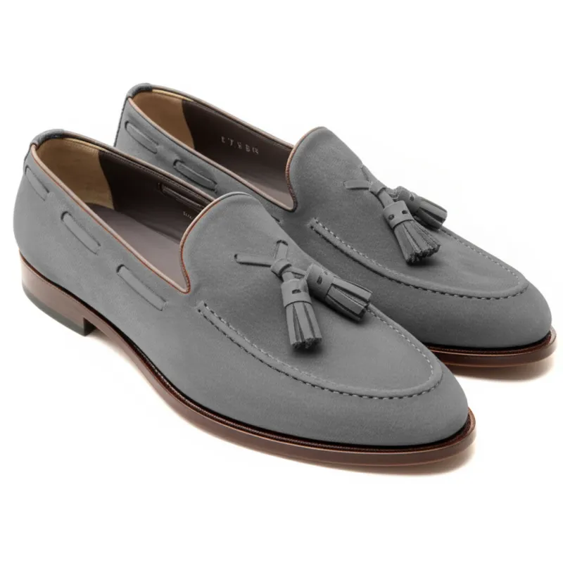 Grey Suede Leather Barbican Tassel Loafers sold by Costoso Italiano