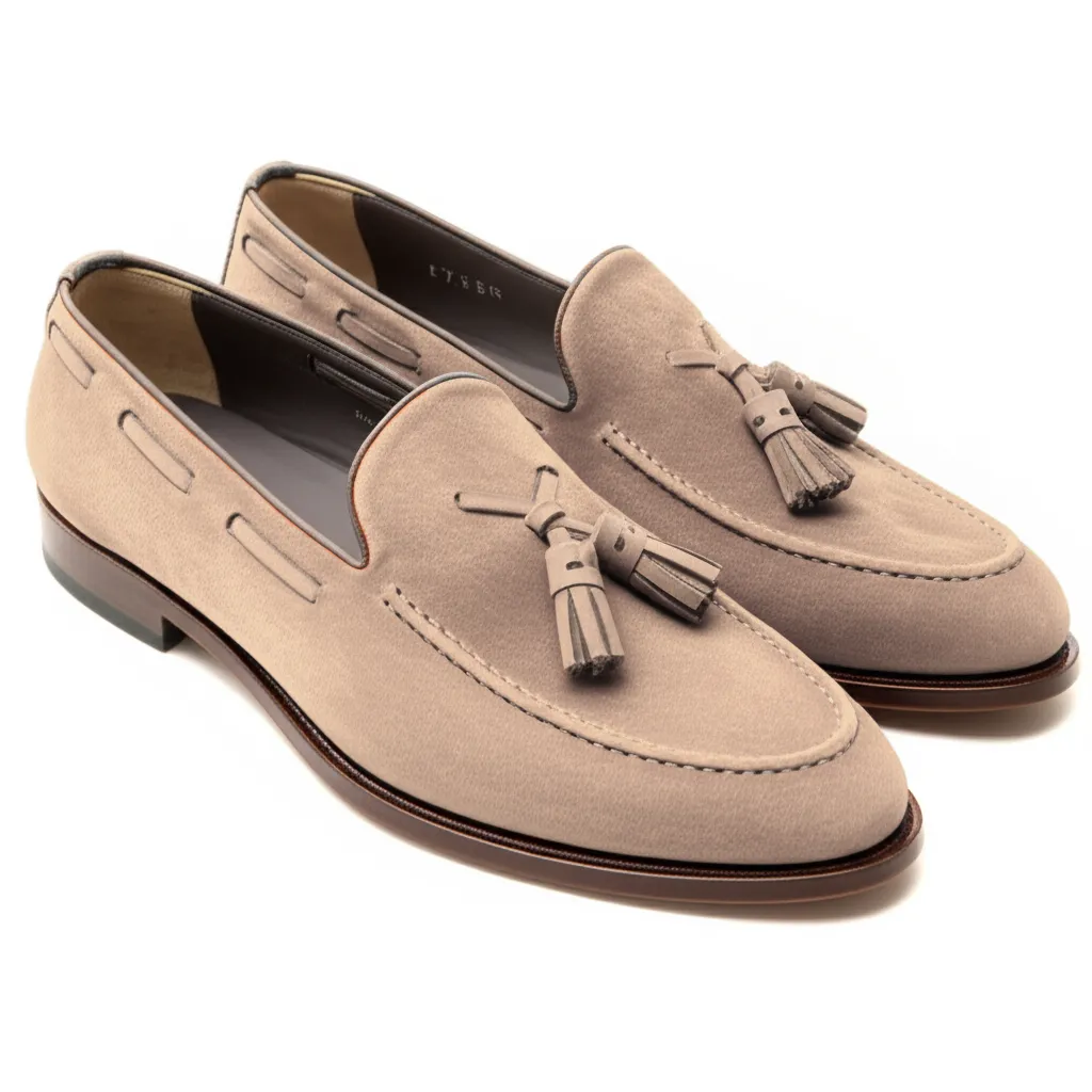 Cream Suede Leather Barbican Tassel Loafers sold by Costoso Italiano