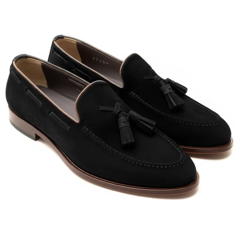 Black Suede Leather Barbican Tassel Loafers sold by Costoso Italiano