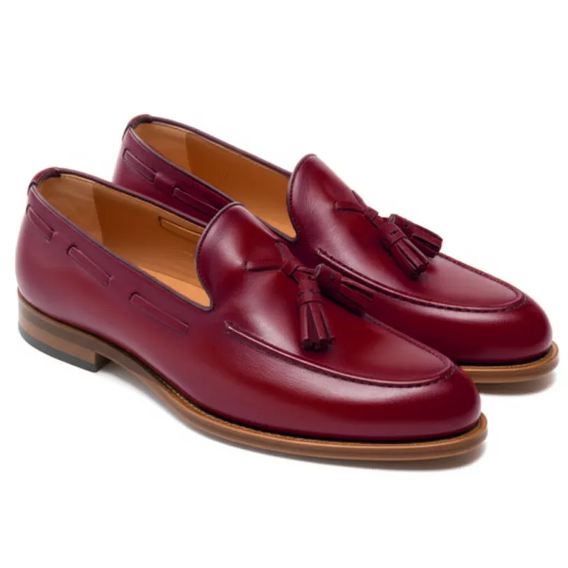 Burgundy Leather Barbican Tassel Loafers sold by Costoso Italiano