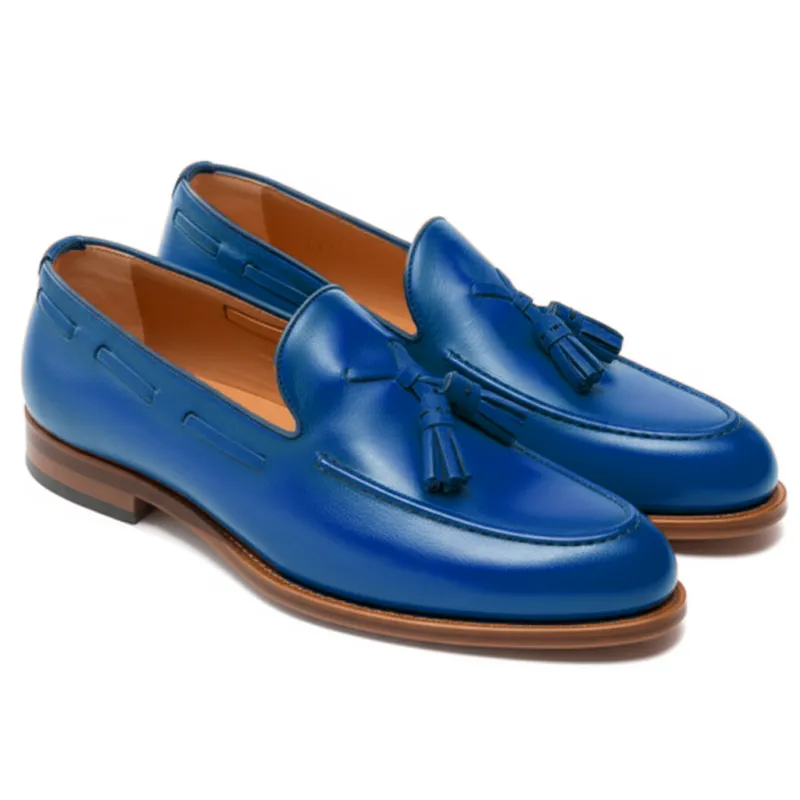 Blue Leather Barbican Tassel Loafers sold by Costoso Italiano