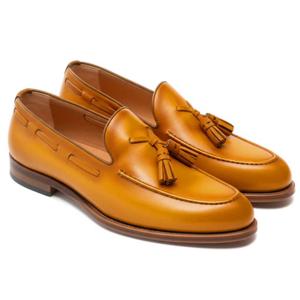 Tan Leather Barbican Tassel Loafers sold by Costoso Italiano