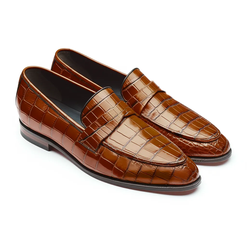 Brown Croc Print Leather Lucian Slip On Unlined Loafers - Comfort First Edition sold by Costoso Italiano