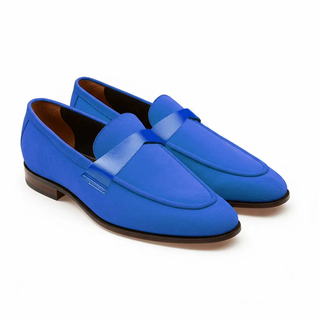 Blue Suede Leather Lucian Slip On Unlined Loafers - Comfort First Edition sold by Costoso Italiano