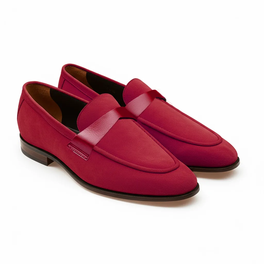 Burgundy Suede Leather Lucian Slip On Unlined Loafers - Comfort First Edition sold by Costoso Italiano