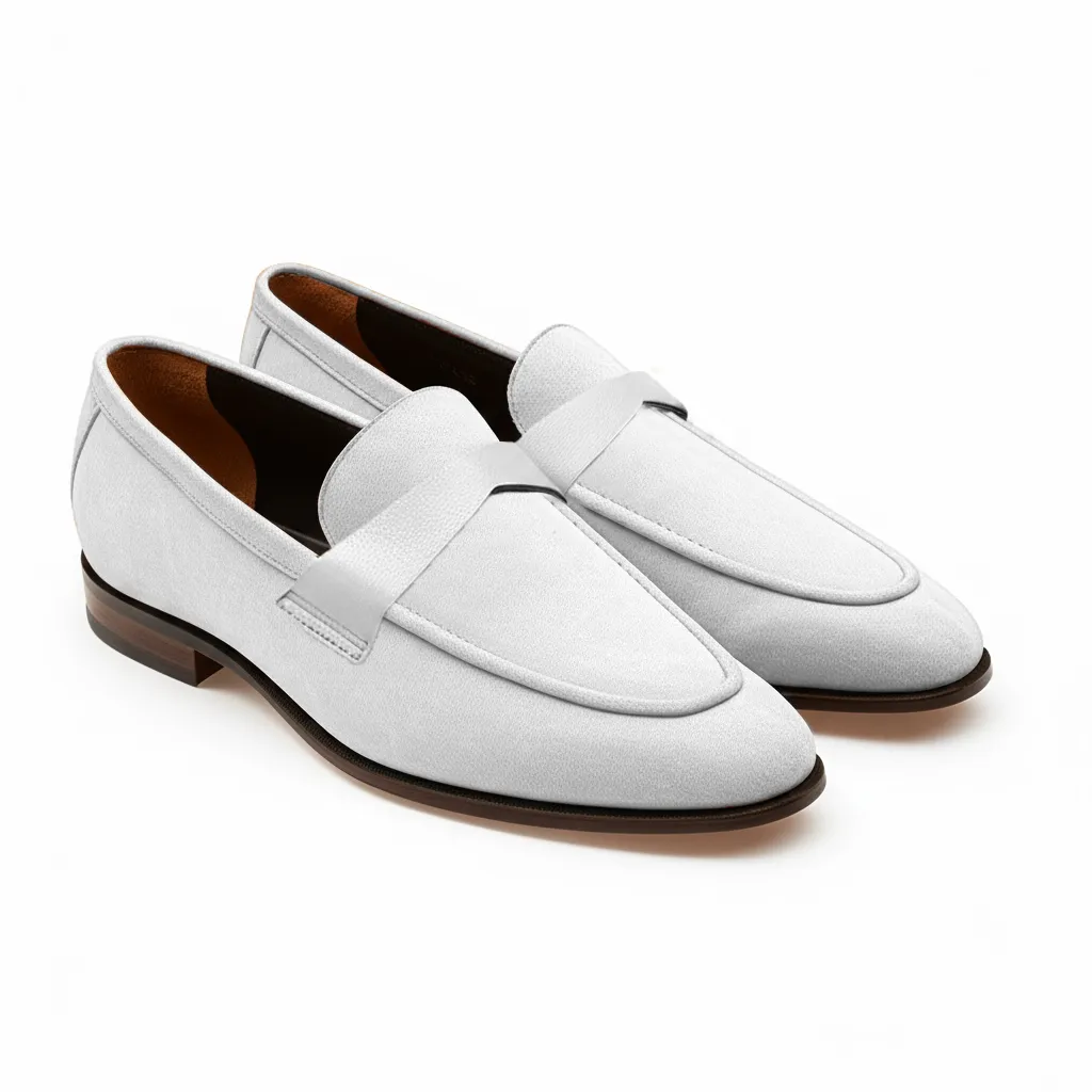 White Suede Leather Lucian Slip On Unlined Loafers - Comfort First Edition sold by Costoso Italiano