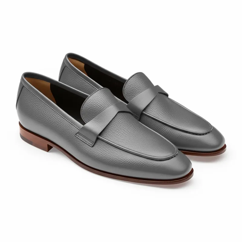 Grey Leather Lucian Slip On Unlined Loafers - Comfort First Edition sold by Costoso Italiano