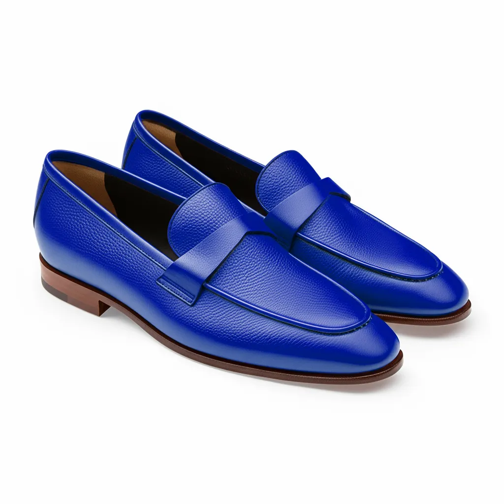 Blue Leather Lucian Slip On Unlined Loafers - Comfort First Edition sold by Costoso Italiano
