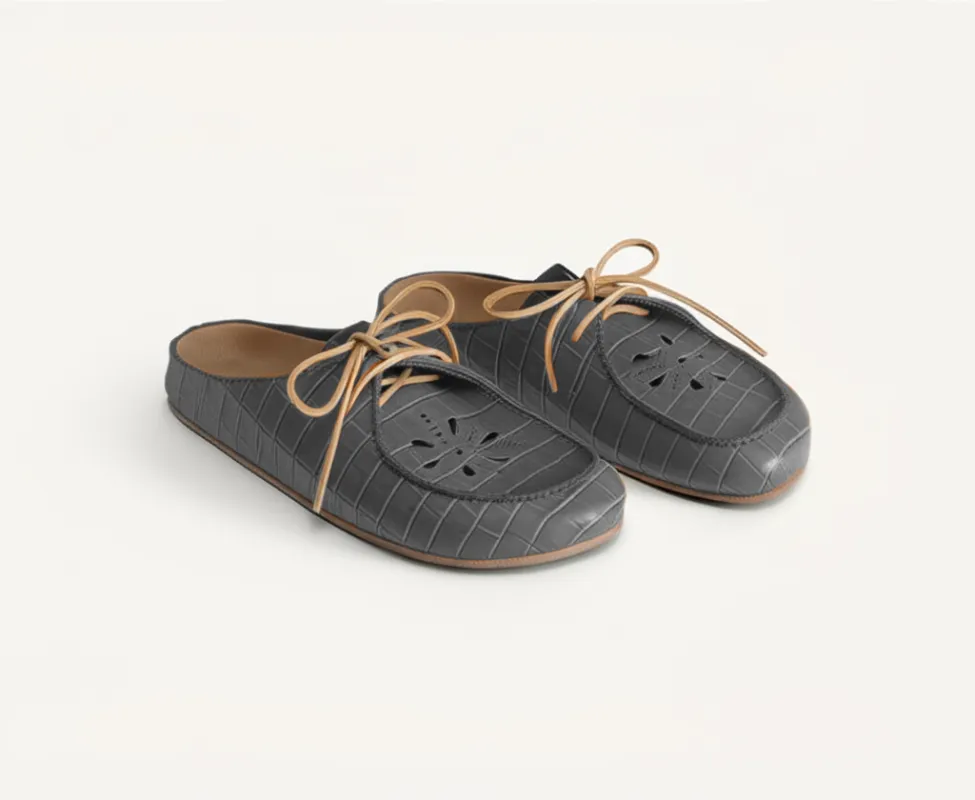 Grey Croc Print Leather Opale Mule sold by Costoso Italiano