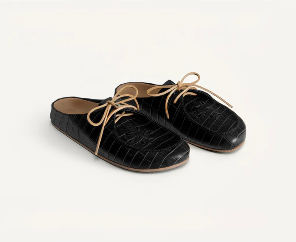 Black Croc Print Leather Opale Mule sold by Costoso Italiano