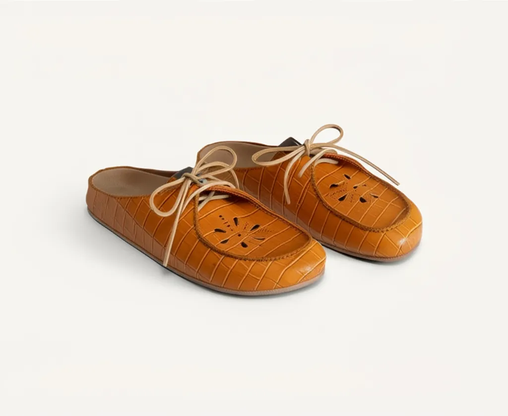 Tan Croc Print Leather Opale Mule sold by Costoso Italiano