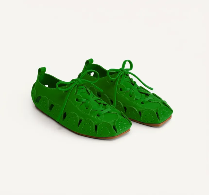 Green Suede Leather Amigo Lace-Up Sneakers sold by Costoso Italiano