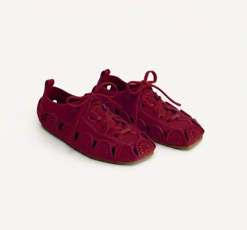 Burgundy Suede Leather Amigo Lace-Up Sneakers sold by Costoso Italiano