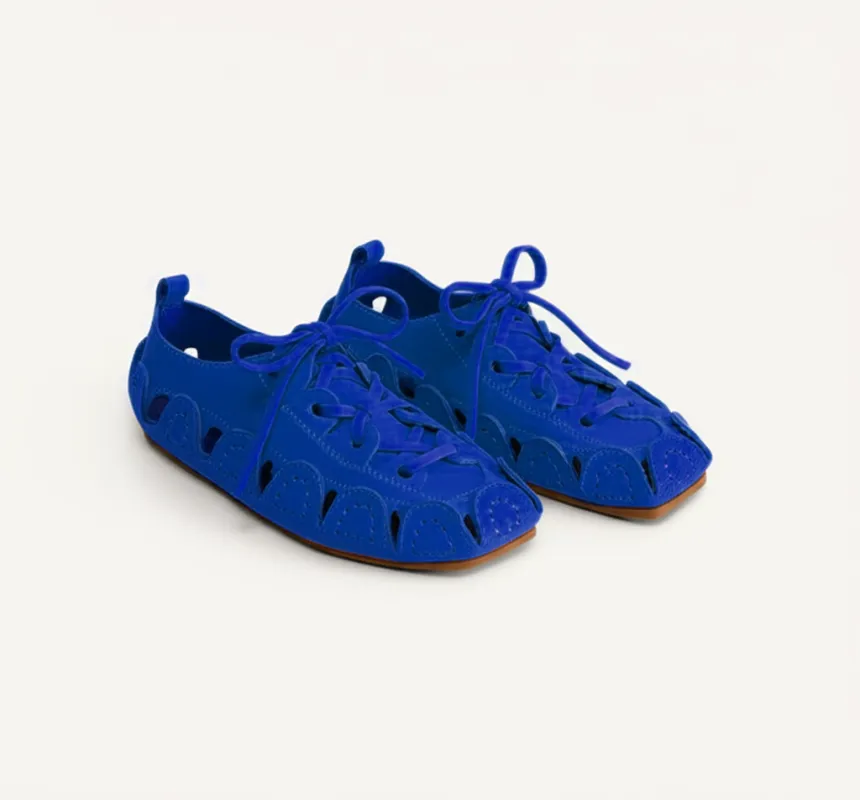 Blue Suede Leather Amigo Lace-Up Sneakers sold by Costoso Italiano