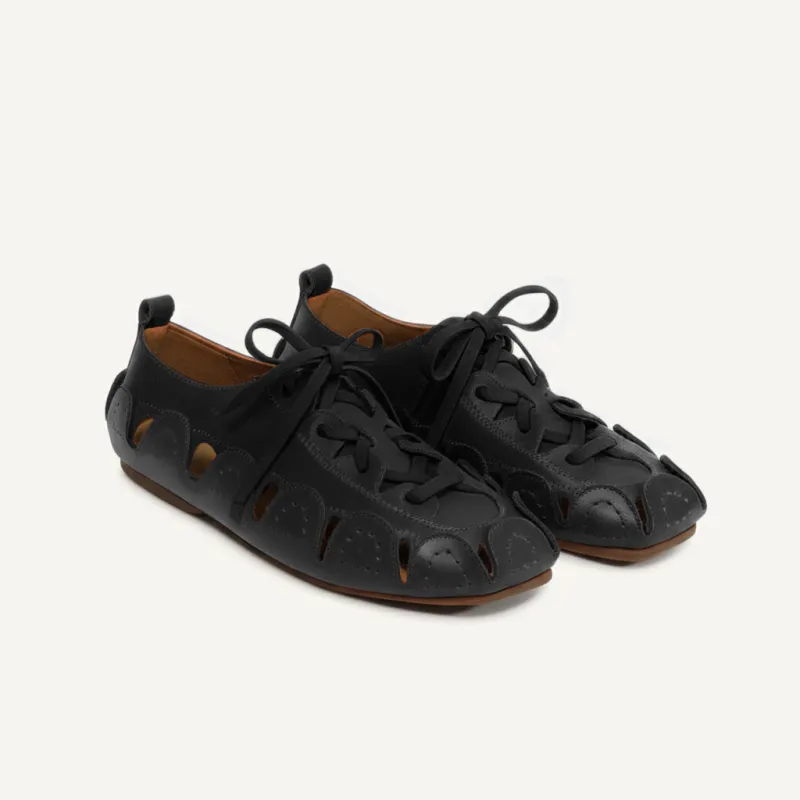 Black Leather Amigo Lace-Up Sneakers sold by Costoso Italiano