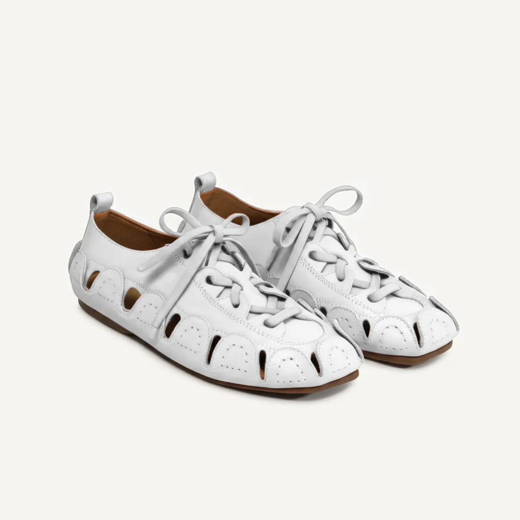 White Leather Amigo Lace-Up Sneakers sold by Costoso Italiano