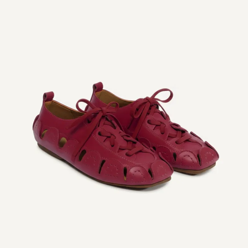Burgundy Leather Amigo Lace-Up Sneakers sold by Costoso Italiano