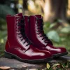 Burgundy Leather Belinda Chunky Hiking Combat Lace Up Zipper Boots sold by Costoso Italiano