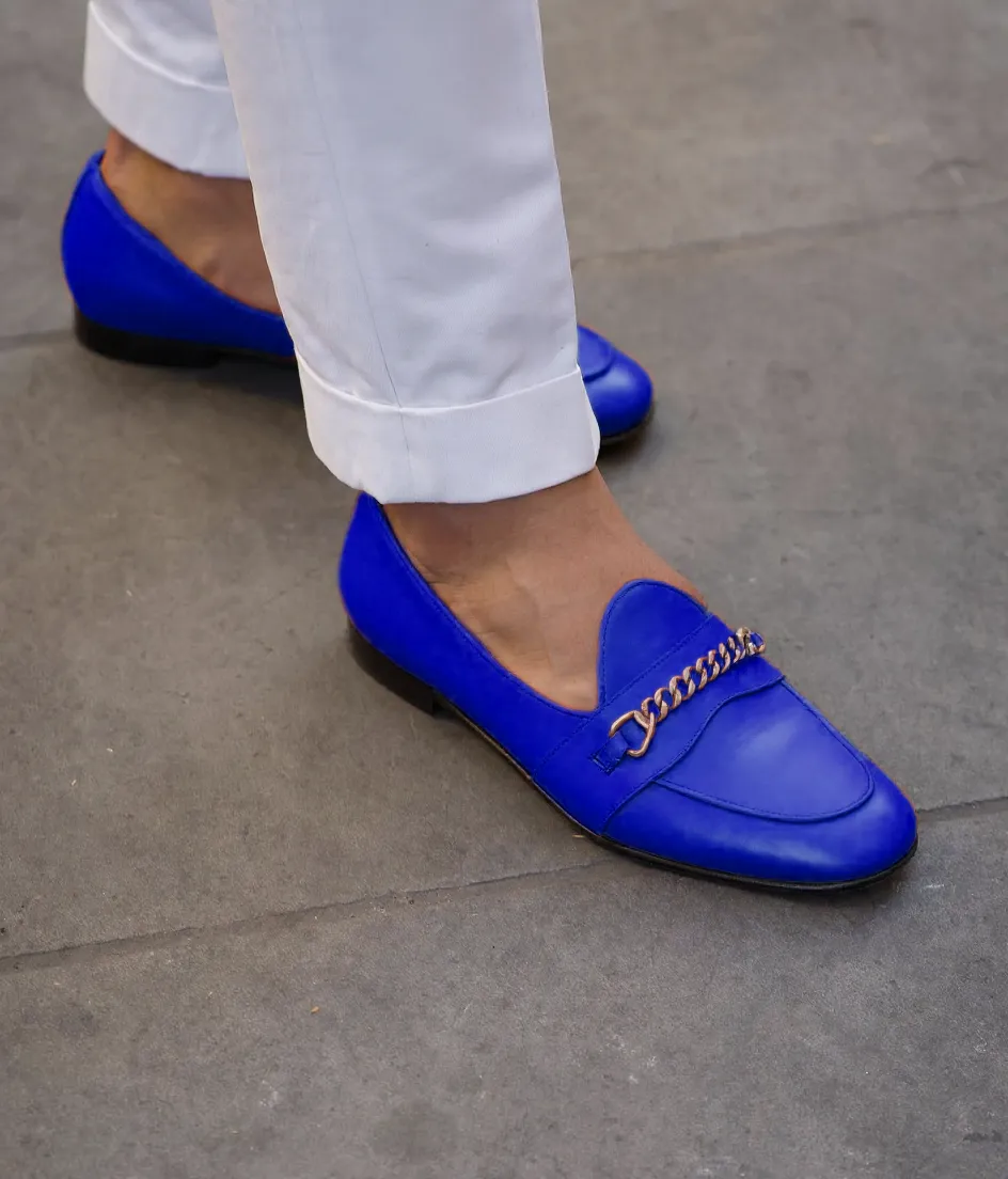 Blue Leather Guida Loafers With Chain sold by Costoso Italiano