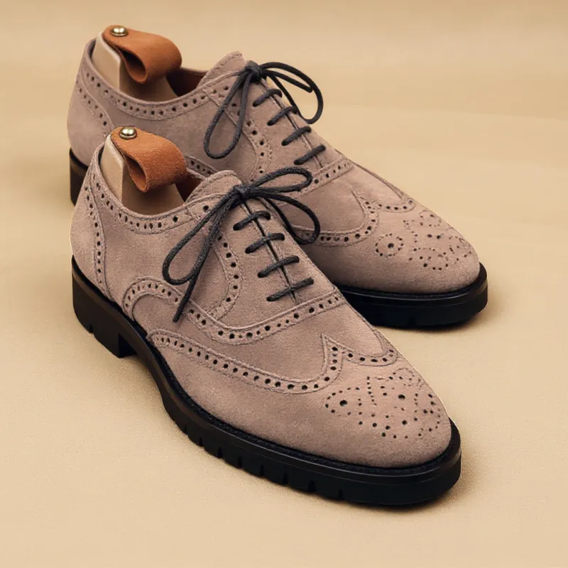 Cream Suede Leather Rene Brogue Chunky Oxfords Shoes WORK EDITION sold by Costoso Italiano