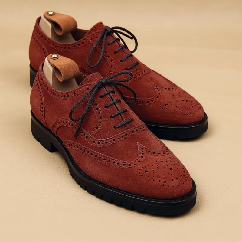 Brown Suede Leather Rene Brogue Chunky Oxfords Shoes WORK EDITION sold by Costoso Italiano