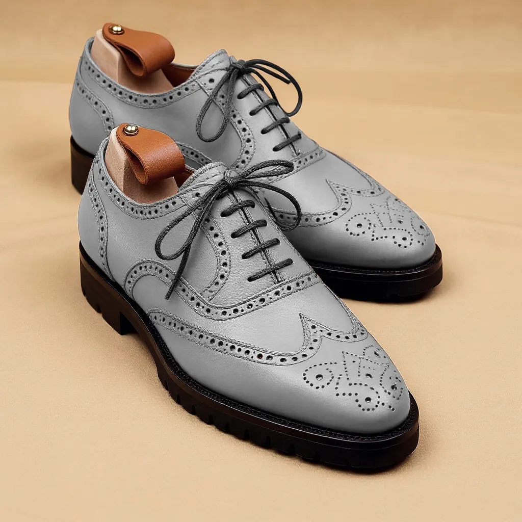 White Leather Rene Brogue Chunky Oxfords Shoes WORK EDITION sold by Costoso Italiano