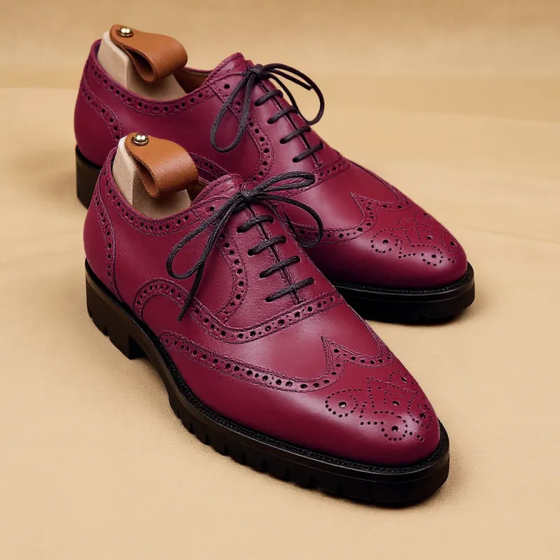Burgundy Leather Rene Brogue Chunky Oxfords Shoes WORK EDITION sold by Costoso Italiano