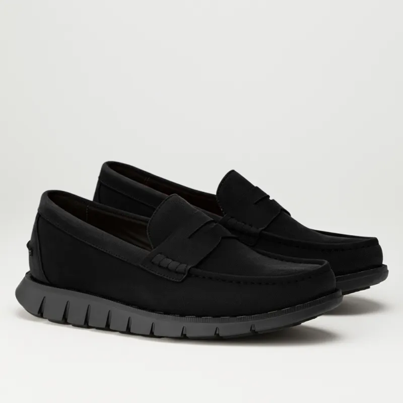 Black Suede Leather Evarado Penny Loafers with Black Hybrid Sole - SS23 sold by Costoso Italiano