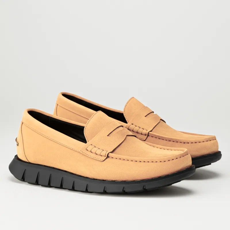 Cream Suede Leather Evarado Penny Loafers with Black Hybrid Sole - SS23 sold by Costoso Italiano