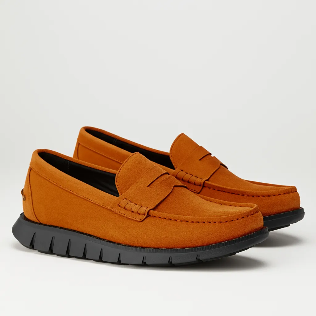 Tan Suede Leather Evarado Penny Loafers with Black Hybrid Sole - SS23 sold by Costoso Italiano