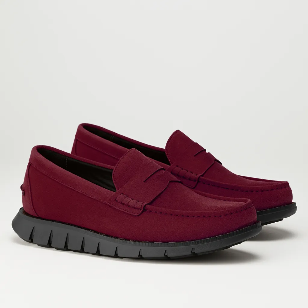 Burgundy Suede Leather Evarado Penny Loafers with Black Hybrid Sole - SS23 sold by Costoso Italiano
