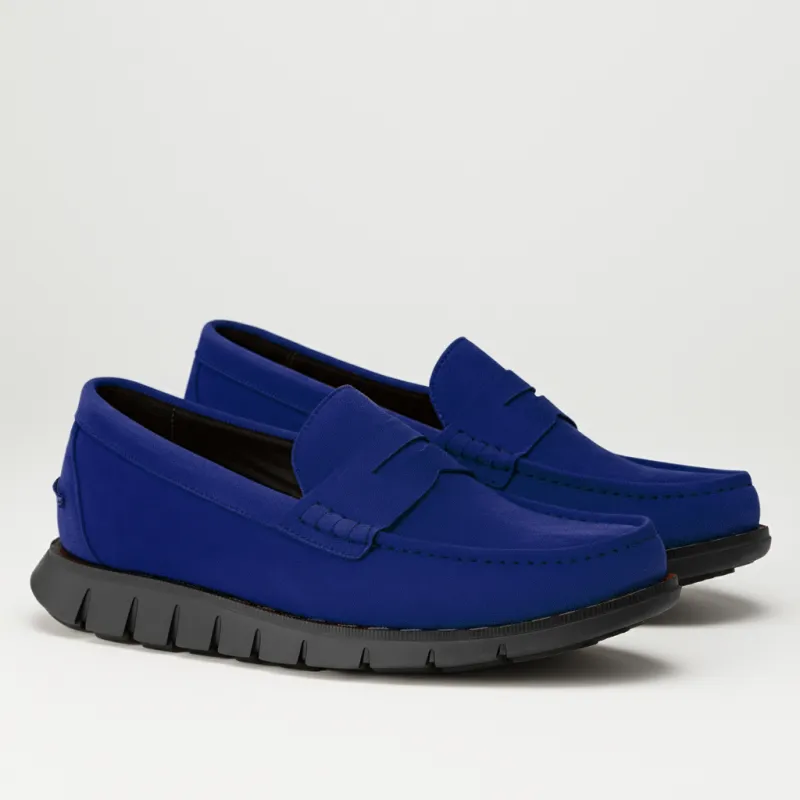 Blue Suede Leather Evarado Penny Loafers with Black Hybrid Sole - SS23 sold by Costoso Italiano