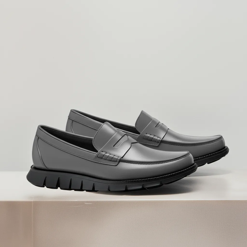 Grey Leather Evarado Penny Loafers with Black Hybrid Sole - SS23 sold by Costoso Italiano