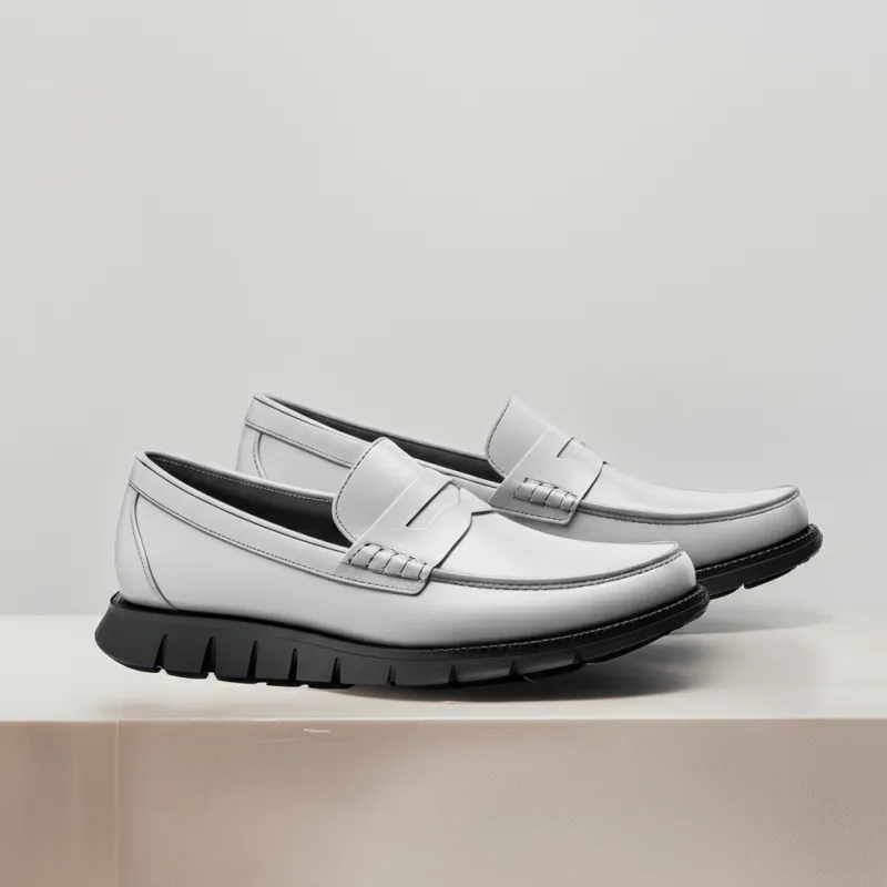 White Leather Evarado Penny Loafers with Black Hybrid Sole - SS23 sold by Costoso Italiano