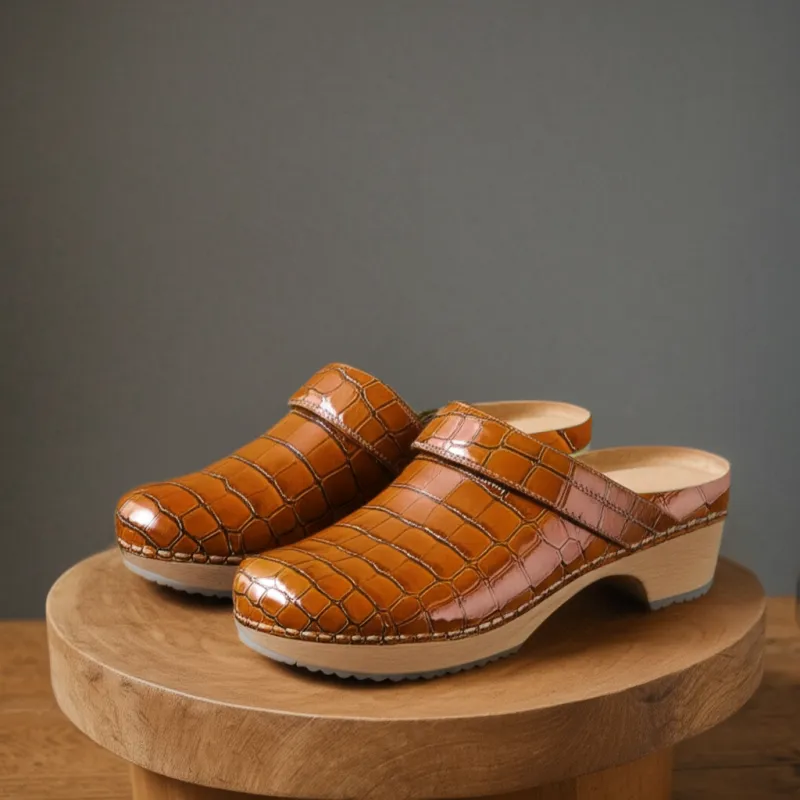 Tan Croc Print Leather Celeste Calm Mule Loafers - Summer 2024 Collection sold by Costoso Italiano