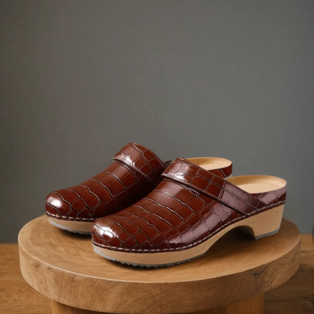 Brown Croc Print Leather Celeste Calm Mule Loafers - Summer 2024 Collection sold by Costoso Italiano